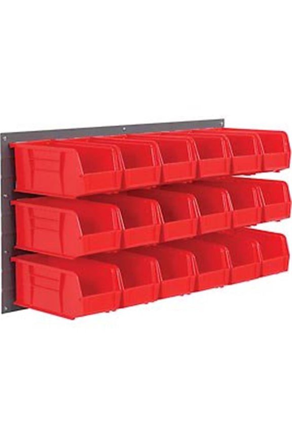 Wall Bin Rack Panel 36 x19 with 18 Stacking Bins - Red - 5.5 x 11 x 5 in.