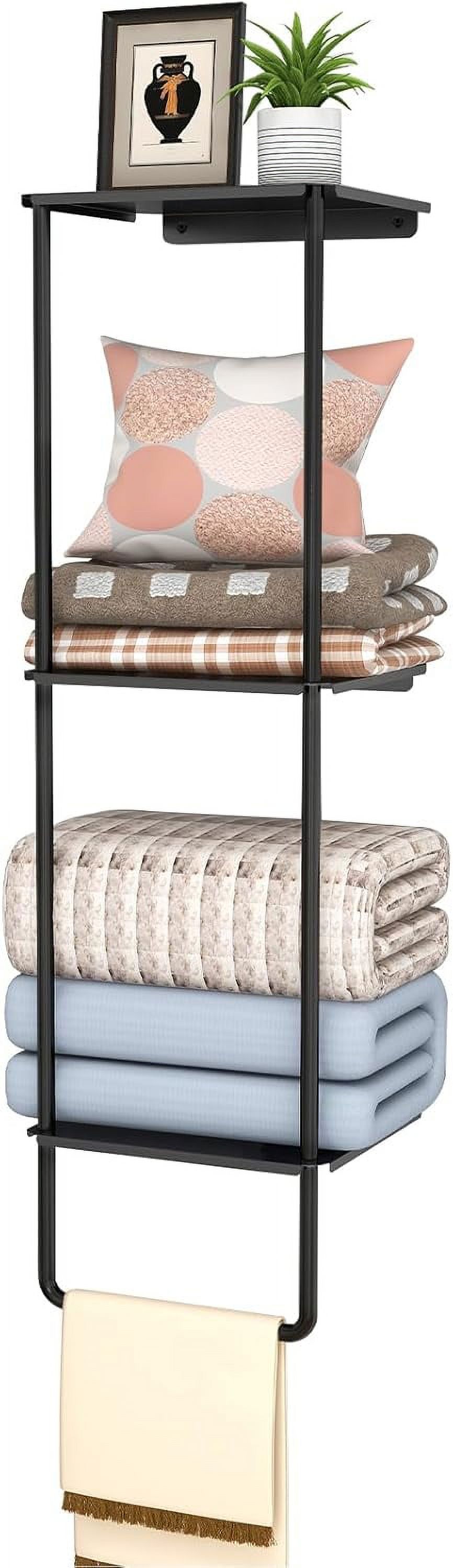 Wall Blanket Holder 3 Tier Blanket Storage For Living Room 40 Inch Blanket Wall Rack With Shelves Towel Blanket Ladder With Blanket Bar For Hanging Small Blankets Baby Quilts Matte Black Walmart