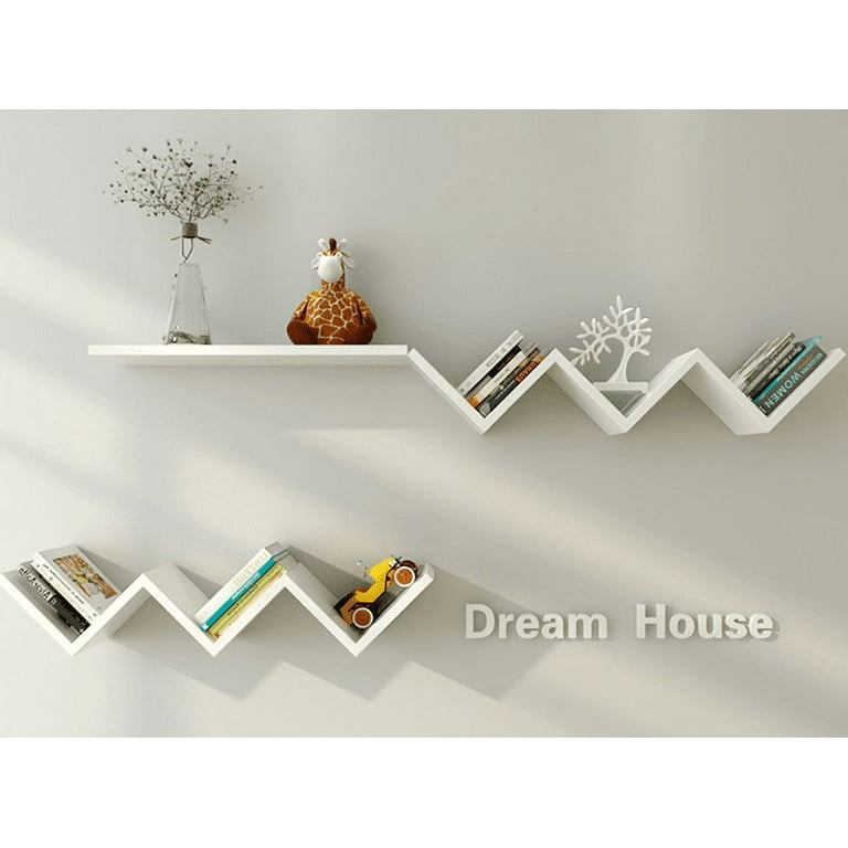 Wall Book Shelf,Fashionable Creative Floating Wall Shelf Rack Organizer  Hanging Bookshelf Home Decor,White 