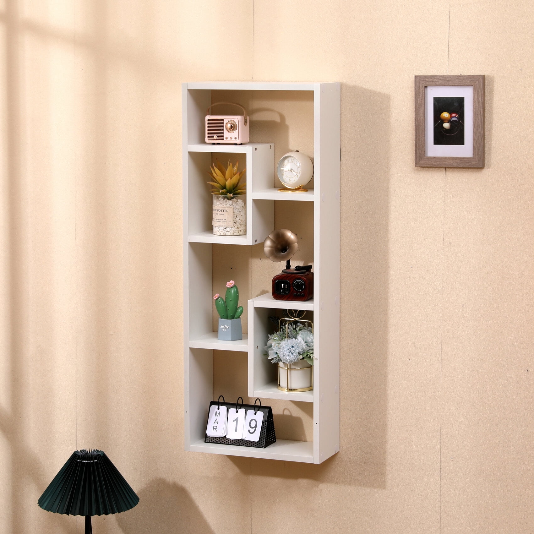Wall Bookshelf for Bedroom Decor Freestanding Wood Open Bookcase with 5 Cubes Home Office Rectangular Storage Shelf Display Rack for Study Living