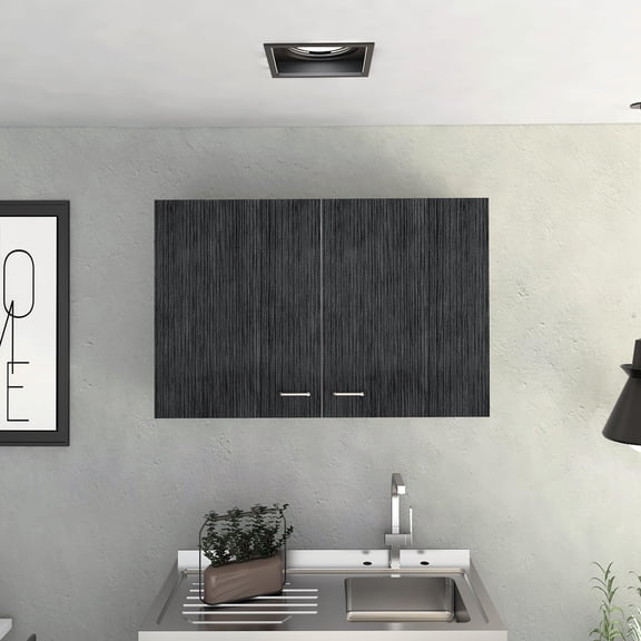 Wall Cabinet 19"h, Two Doors & Internal Shelves, White/smoked Oak Look, Fits Kitchen, Bathroom, Utility, Garage And Oak, Great For Organizing Utility Room
