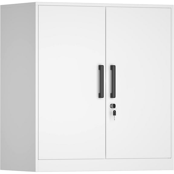 Wall Cabinet,28" H Metal Storage Cabinet with Adjustable Shelf,Garage Cabinets Wall Mounted with Doors for Home Office,Kitchen,School,White