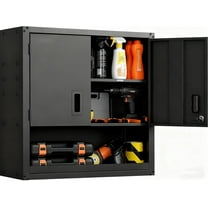 Wall Cabinet with Adjustable Shelf, Heavy Duty Steel Garage Locker with Lockable Magnetic Doors, Wall Mounted Tool Cabinet for Warehouse Home Office Kitchen, Easy Assembly, Black
