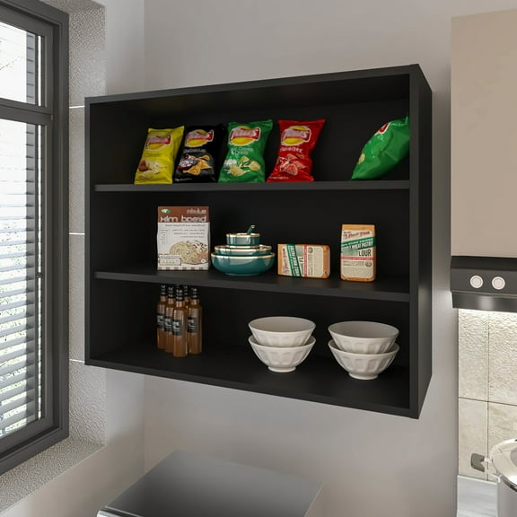 Wall Cabinet, Black - 3 Shelves For Kitchen Storage, Scratch-, Mounted On Cabinet In Shelf Open Storage Kitchen, Scratch-