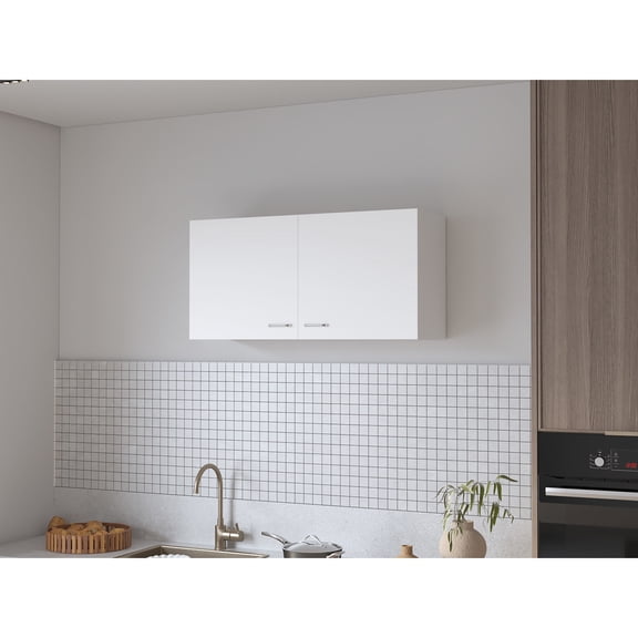 Wall Cabinet In White - Two Doors For Kitchen Organization Contemporary With Functional