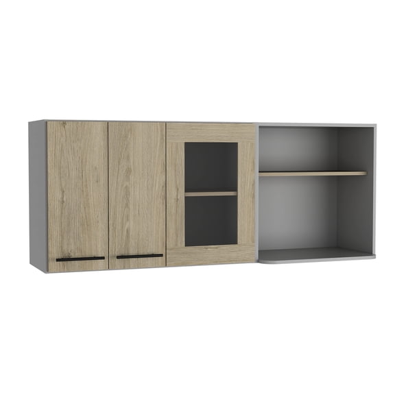 Wall Cabinet For Kitchen - Pine, Stylish Glass Function, Easy To Assemble And Use, Quality Particle Board, 15.53 In Depth, 57.41 Width, 24.21 Height, 78.42 Lb Weight Cabinet, Assemble, In.