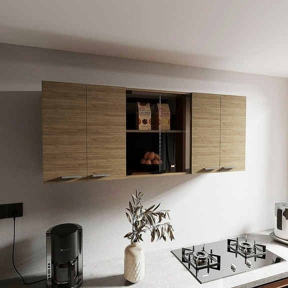 Wall Cabinet Superior 150, Dishes Cabinet with four Doors and Six Shelves
