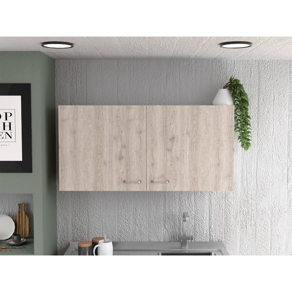 Wall Cabinet With Two Shelves And Double Door In White/ Gray Shelf Spaces
