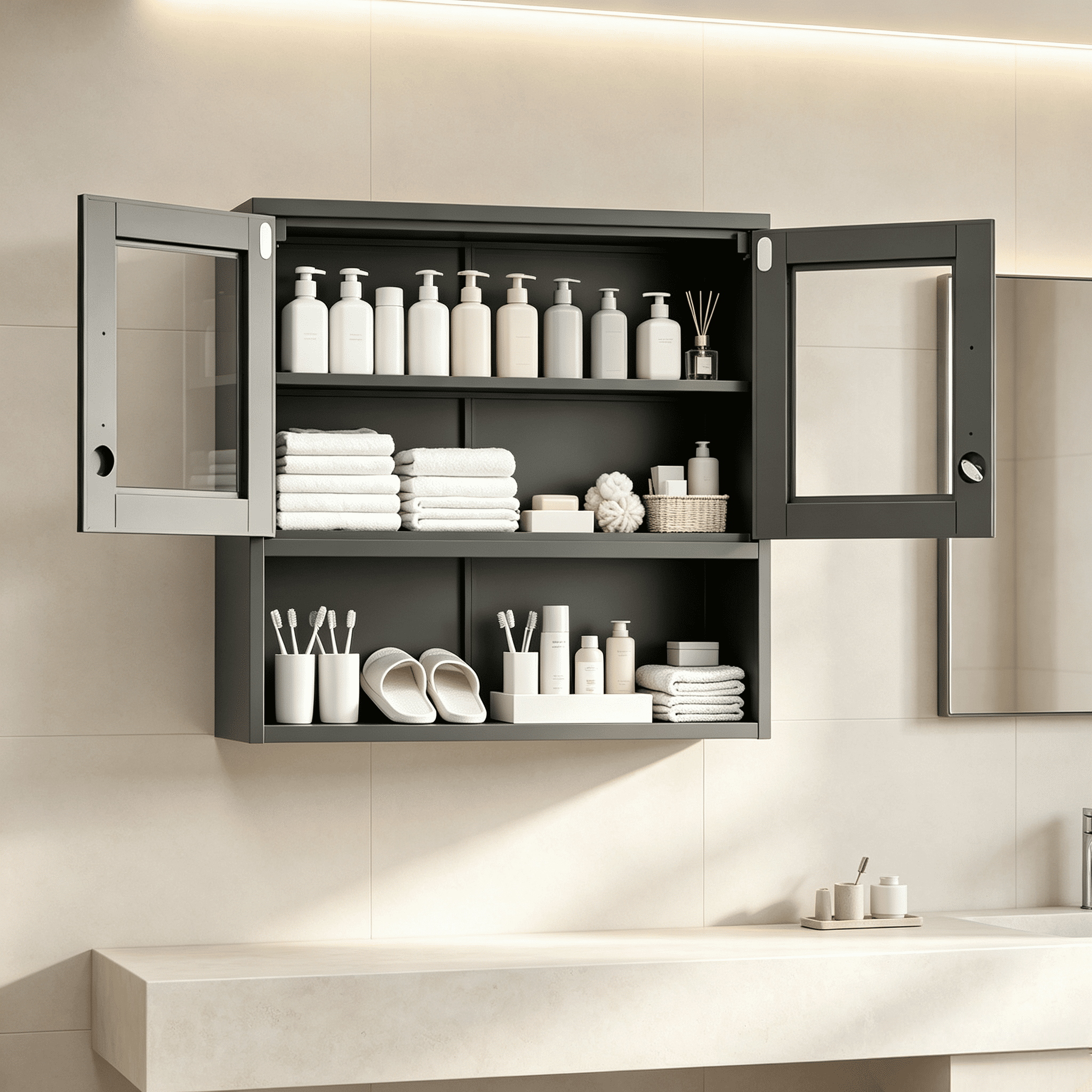 Wall Cabinet Without Lights, Steel Display Case, Black 31.50"X 31.50"X11.81"