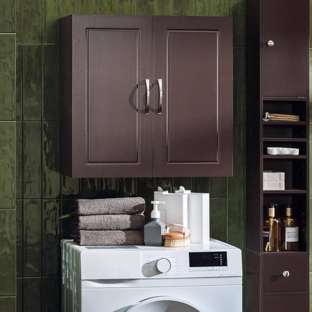 Wall Cabinet for Bathroom, Kitchen, or Garage – Floating Storage with Adjustable Shelf, Brown