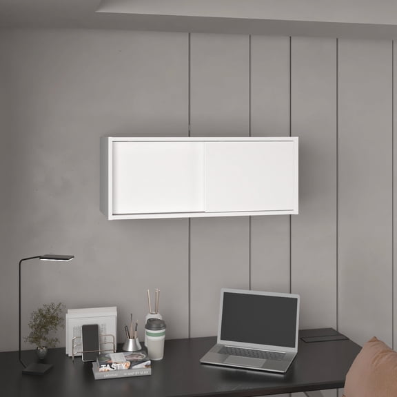 Wall Cabinet with Sliding Doors | Ideal for Office and Home | Strong Particle Board Structure | Ample Storage Space