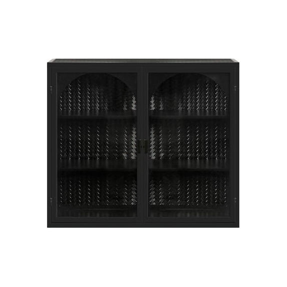 Wall Cabinet with Featuring Three-tier Storage, Wall Cabinet with Characteristic Woven Pattern,Black