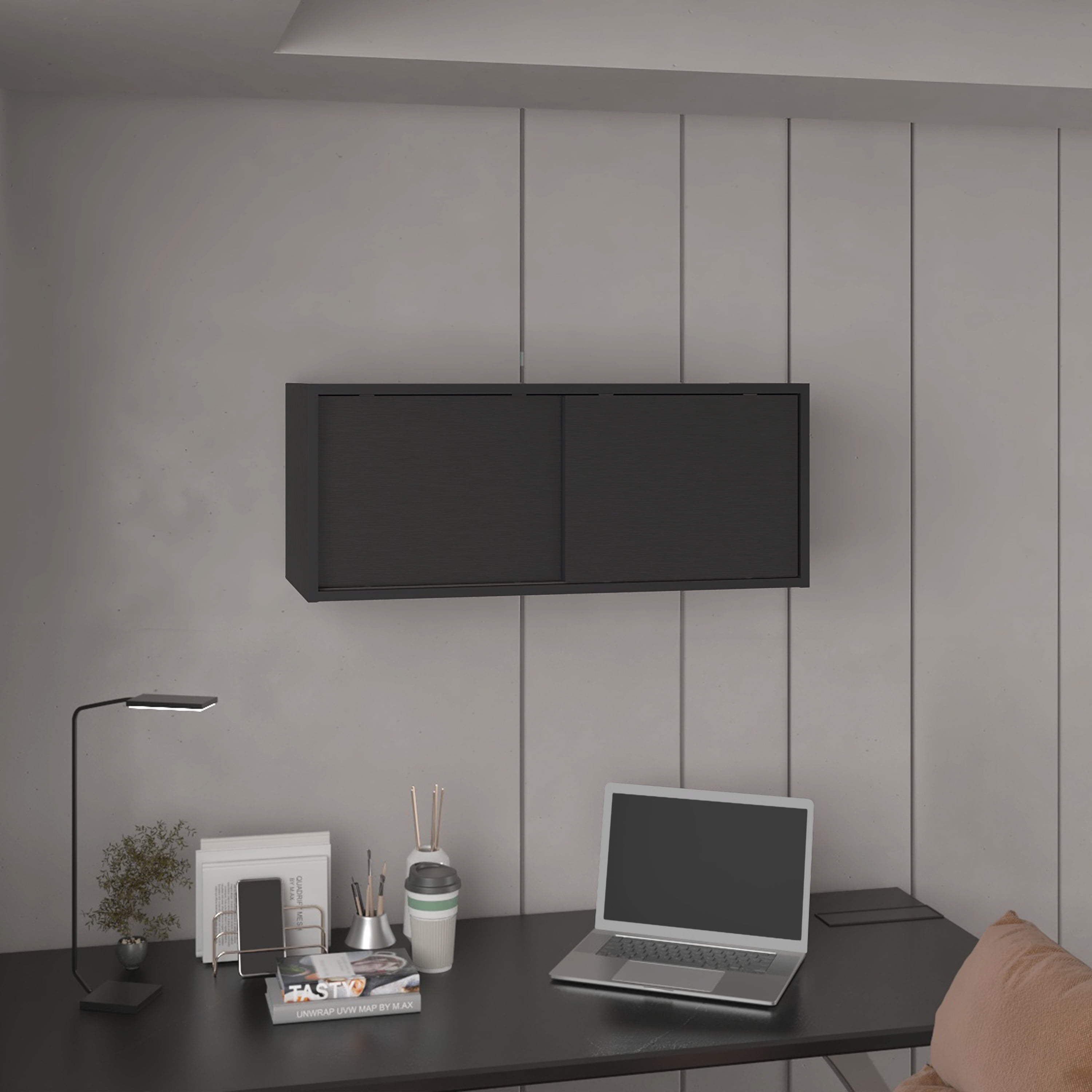 Wall Cabinet with Sliding Doors, Wall Shelf, Storage Cabinet, Bedroom, Office, Living Room, Garage - 32"W x 13" H