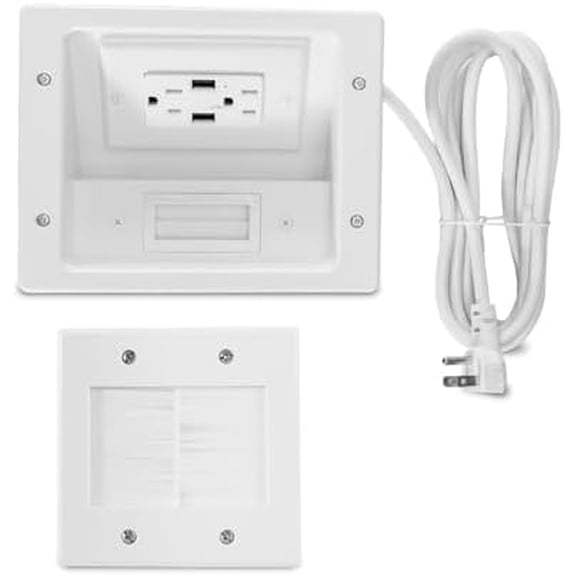 In Wall Cable Concealer Kit with Brush Wall Plate AC Outlets and 2 USB Ports, 9ft Cord, Hide Cords Recessed Wall Outlet for TV Cable Management, HDMI Cables and Home Theater Systems$$Tools