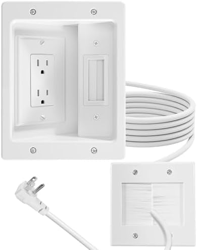 in Wall Cable Management Kit with 9ft Cord, Brush Wall Plate and AC Outlets, Wall Cable Concealer Kit for TV Cable Management, Home Theater Systems and HDMI Cables$$Tools