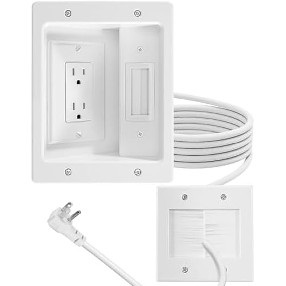 in Wall Cable Management Kit with 9ft Cord, Brush Wall Plate and AC Outlets, Wall Cable Concealer Kit for TV Cable Management, Home Theater Systems and HDMI Cables$$Tools