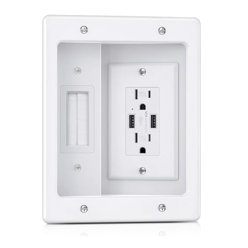 in Wall Cable Management Kit with AC Outlets & USB Ports, Recessed Outlet Boxin Wall TV Power Kit, Hide Cords Recessed Wall Outlet for TV & Low Voltage Cables, White$$Tools & Hardware Other