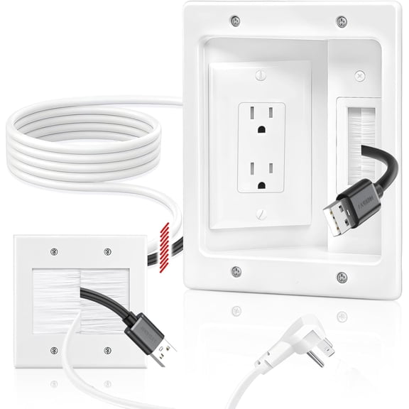 in Wall Cable Management Kit with Recessed Tv Outlet Box-Two-Hole Socket, 9ft Cord,Tv Cable Hider Wall Kit Hider Box Fits All Plugs, Easy, Safe Cable Management