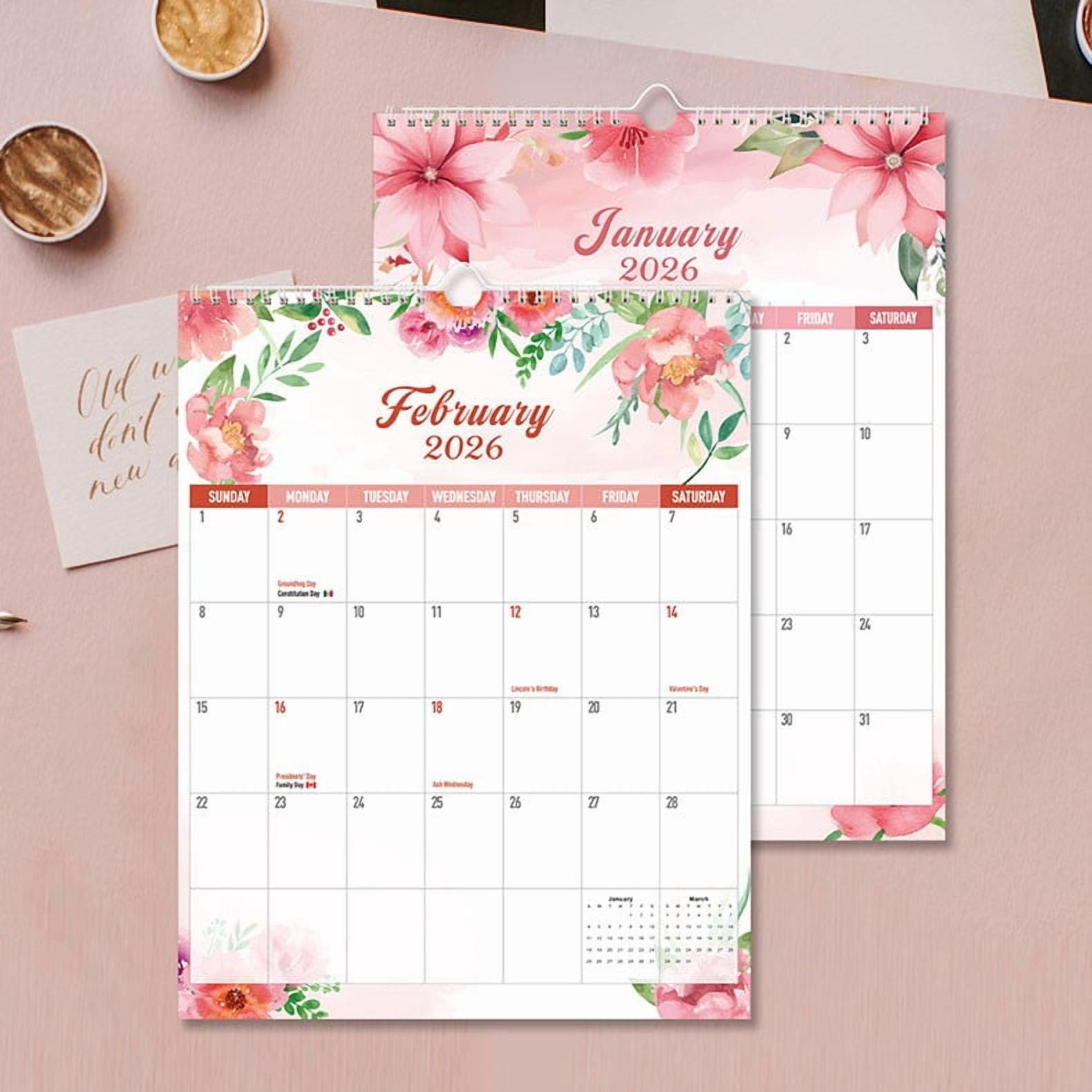 2026-2027 Wall Calendar - 18 Month Floral Design, 12x15 Inches, Twin-Wire Binding