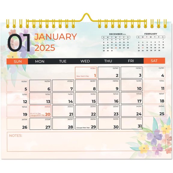 Wall Calendar 2025-2026, January 2025 - June 2026, 18 Month Planner, Size 14.8" x 12"