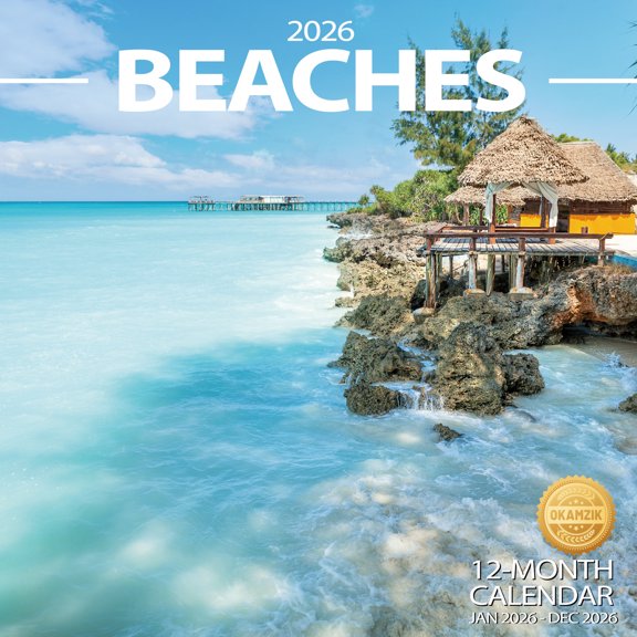 Wall Calendar 2025-2026 Planner Calendar - BEACHES Hangable Monthly Wall Calendar with Large Blocks for Organizing & Planning, Academic Schedule, Home, Office & family, Thick & Sturdy Paper