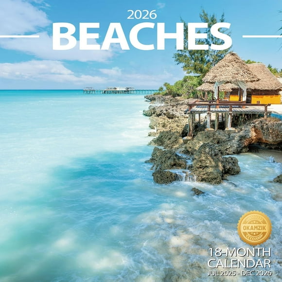 Wall Calendar 2025-2026 Planner Calendar - BEACHES Hangable Monthly Wall Calendar with Large Blocks for Organizing & Planning, Academic Schedule, Home, Office & family, Thick & Sturdy Paper