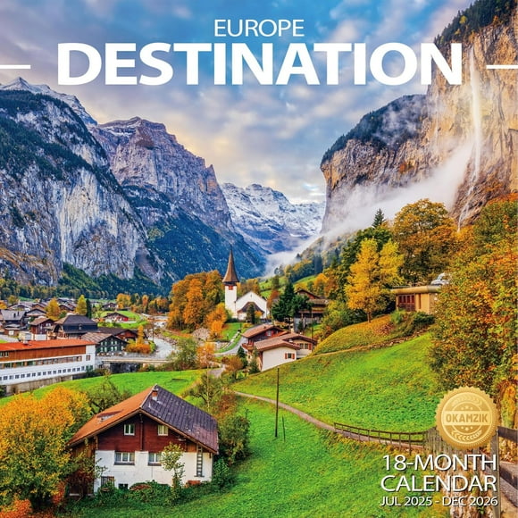 Wall Calendar 2025-2026 Planner Calendar - Europe Destination Hangable Monthly Wall Calendar with Large Blocks for Organizing & Planning, Academic Schedule, Home, Office & family