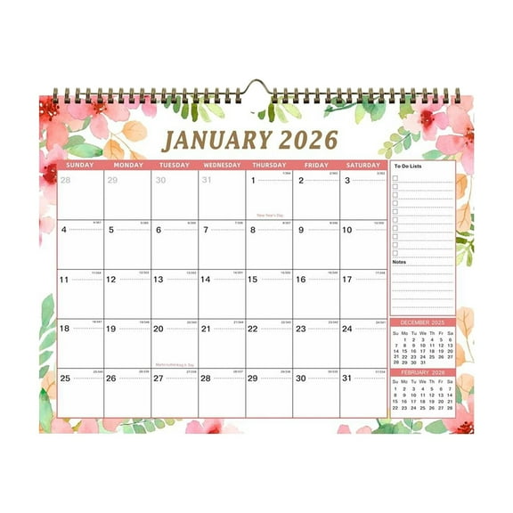 Wall Calendar 2026-2027 18 Month Jan. 2026 to Jun. 2027 Large Thickening To-do & Notes Calendar Monthly Planner Floral Design