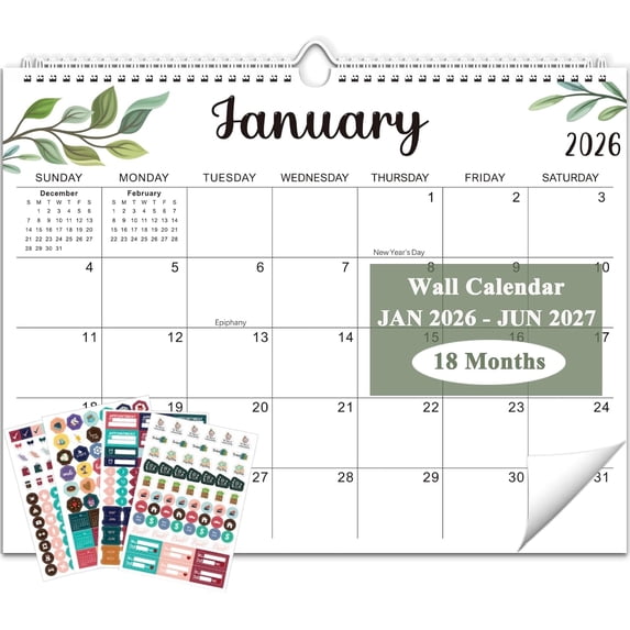 Wall Calendar 2026-2027, 18 Monthly Calendar 2026-2027 from Jan 2026 until Jun 2027, Hanging Wall Calendar 2026, 14" X 11", Large Blocks with Julian Dates for Home School Office Simple Organizing