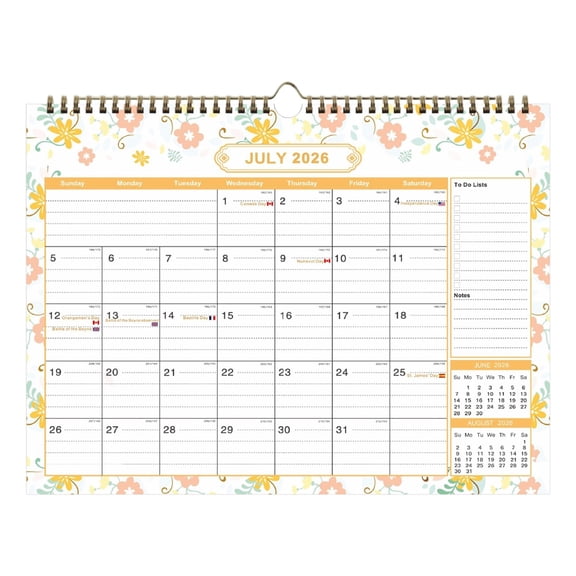 Wall Calendar 2026-2027, Calendar Planner, 2026-2027 Monthly Planner for Home Office Wall Hanging, Long-Term Goal Setting, Time Management - 18-Month English Floral Design, 11.8" x 8.7"