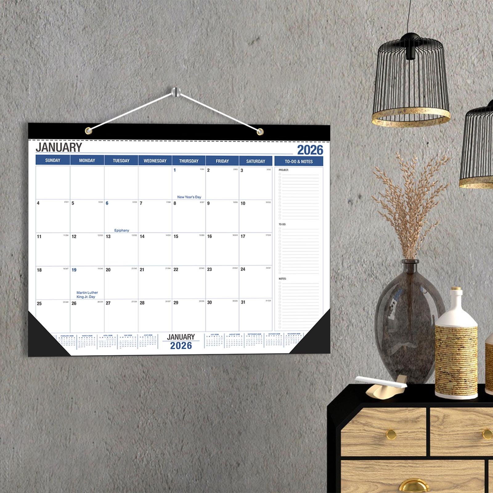 Wall Calendar 2026-2027 Yearly Planner Large Print Monthly Organizer Federal Holidays Included Wall Planning Calendar for Home Office School Family Schedule Time Management Productivity Decor Gift