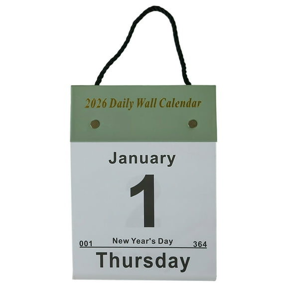 Wall Calendar, 2026 Daily Tear Off Green, 365 Pages Single Pack with Hanging Rope, for Home Office Classroom Dorm Wall Decor Schedule Planning Date Tracking