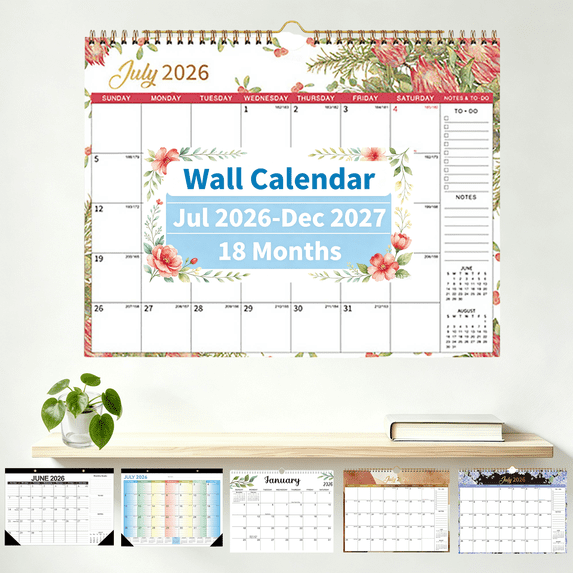Wall Calendar 2027, 12 Monthly Calendar 2026-2027 from July 2026 to December 2027, 8"*11", Spiral Binding Hanging Wall Calendar, Perfect for Home or Office, Highland Cow A