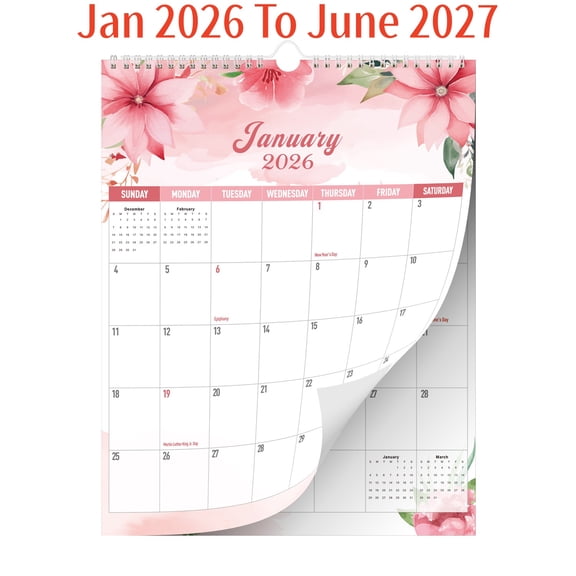 Wall Calendar, Jan 2026- June 2027 , Blocks and Julian Dates, 12" x 17", 18 Month