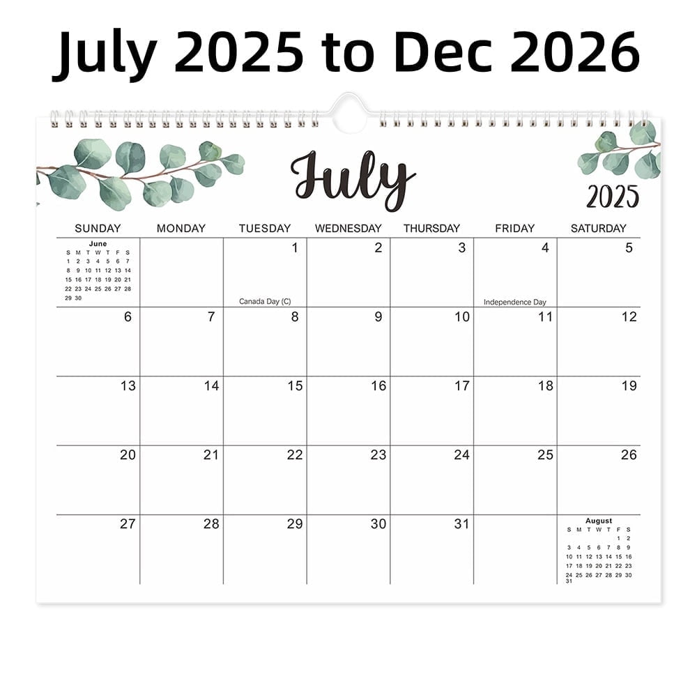 Wall Calendar, July 2025 to Dec 2026, 18-Month Planner with Large