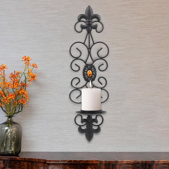 Wall Candle Holders, Black Candle Holder for Pillar, Rustic Decorative Wall Mounted Metal Wall Mounted Candle Sconces, Iron Wall Pillar Candle Sconce for Room, Hallway, Entryway, Bathroom