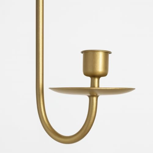 Wall Candle Holders Set of 2 Handcrafted Wrought Iron Sconces with Gold Finish, Easy to Install Modern Candle Holders for Living Room, Bedroom, Hallway, Wedding or Holiday Decor