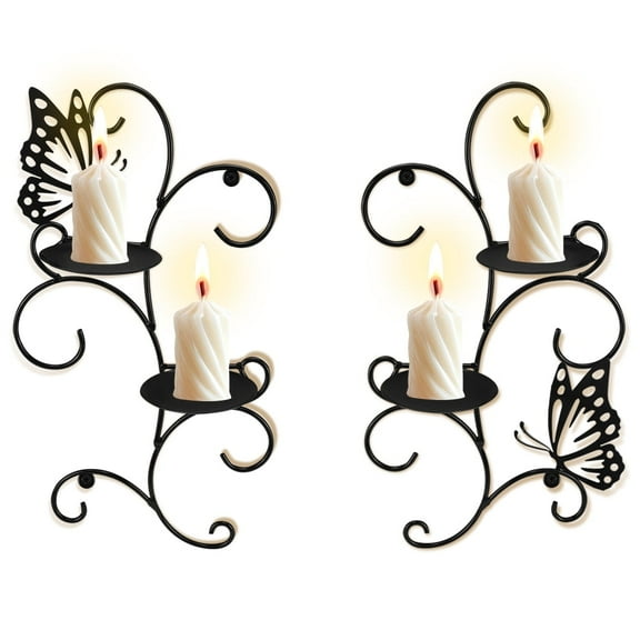 Wall Candle Sconce Set of 2, Metal Butterfly Wall Mounte Candle Holder, Candle Sconces Hanging for Living Room Fireplace Wedding Farmhouse