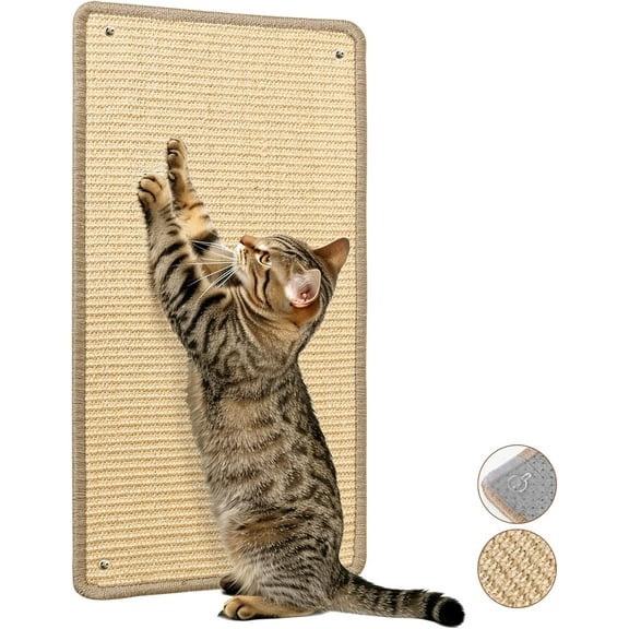 Wall Cat Scratcher Mat - Sisal Cat Scratching Pad for Indoor Cats Kitten, Wall Floor Mount Natural Cat Scratch Mat with Adhesive Screw, 23.6" X 11.8" Reinstallable Furniture Protector