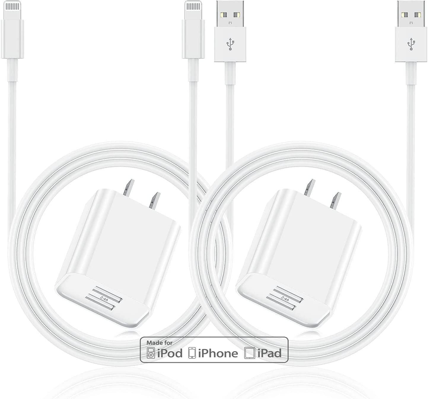iPhone Fast Charger with MFI Certified 3FT Lightning Cable, 2Pack 2.4A ...