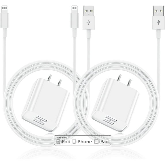 Wall Charger Block,2Pack 3ft Cable Cord with 2.4A Fast Dual Port USB Charging Adapter Plug Box Cube for Apple iPhone 14/14 Pro Max/13 Mini/12/11/XS/XR/8/7/6s/5s iPad Case