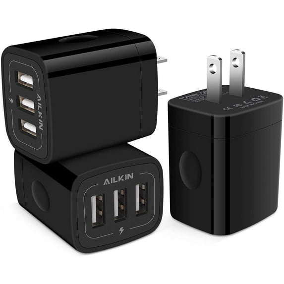 Wall Charger Block,USB Charger Adapter,3.1A/3Pack Muti Port Fast Charging Station Dock Power Charge Base Plug,Dark Black