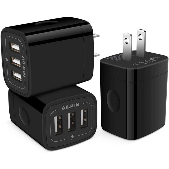 Wall Charger Block,USB Charger Adapter,3.1A/3Pack Muti Port Fast Charging Station Dock Power Charge Base Plug,Dark Black
