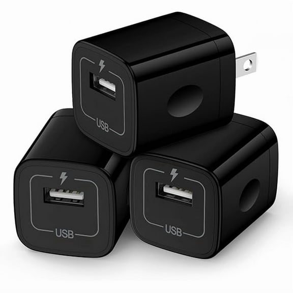Wall Charger Cube,1A/5V Single Port USB Plug 3 Pack Travel Black Charging Block Box Adapter Compatible Phone,Samsung Galaxy S24 S23 A21 A51 A71 S20 S10 S9 S8,A10e,Note20/10,Moto G7 G6,LG Stylo 6/5/4