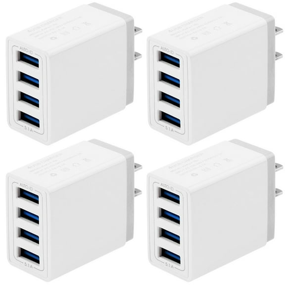 Wall Charger Plug, 4-Pack 3.1A 4-Muti Port USB Adapter Power Plug Charging Station Box Base Replacement for iPhone 11 Pro Max/X/8/7, iPad, Samsung Phones and More USB Wall Charging Block