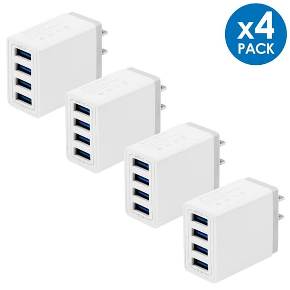 Wall Charger Plug, 4-Pack 3.1A 4-Muti Port USB Adapter Power Plug Charging Station Box Base Replacement for iPhone 11 Pro Max/X/8/7, iPad, Samsung Phones and More USB Wall Charging Block