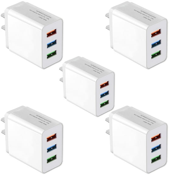 Wall Charger Plug, 5-Pack 3.1A 3-Muti Port USB Adapter Power Plug Charging Station Box Base Replacement for iPhone 11 Pro Max/X/8/7, iPad, Samsung Phones and More USB Wall Charging Block
