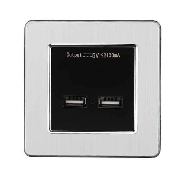 Wall Charger Power Plug Adapter Wall Mount Dual USB Adapter Panel (Stainless Steel Panel)