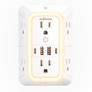 Wall Charger with Night Light, Surge Protector, 6 Outlet Extender with 4 USB Charging Ports 4.8A Total 3-Sided 1050J Power Strip Multi Plug Adapter Spaced for Home Travel Office