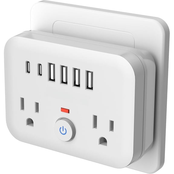 Wall Charger,Surge Protector Outlet Extender, Multi Plug Splitter with 2 Electrical Outlets 4 USB Ports(1 USB C), Multiple Plug Mini Wall Expander for Bathroom Office Dorm Room Essentials (White)